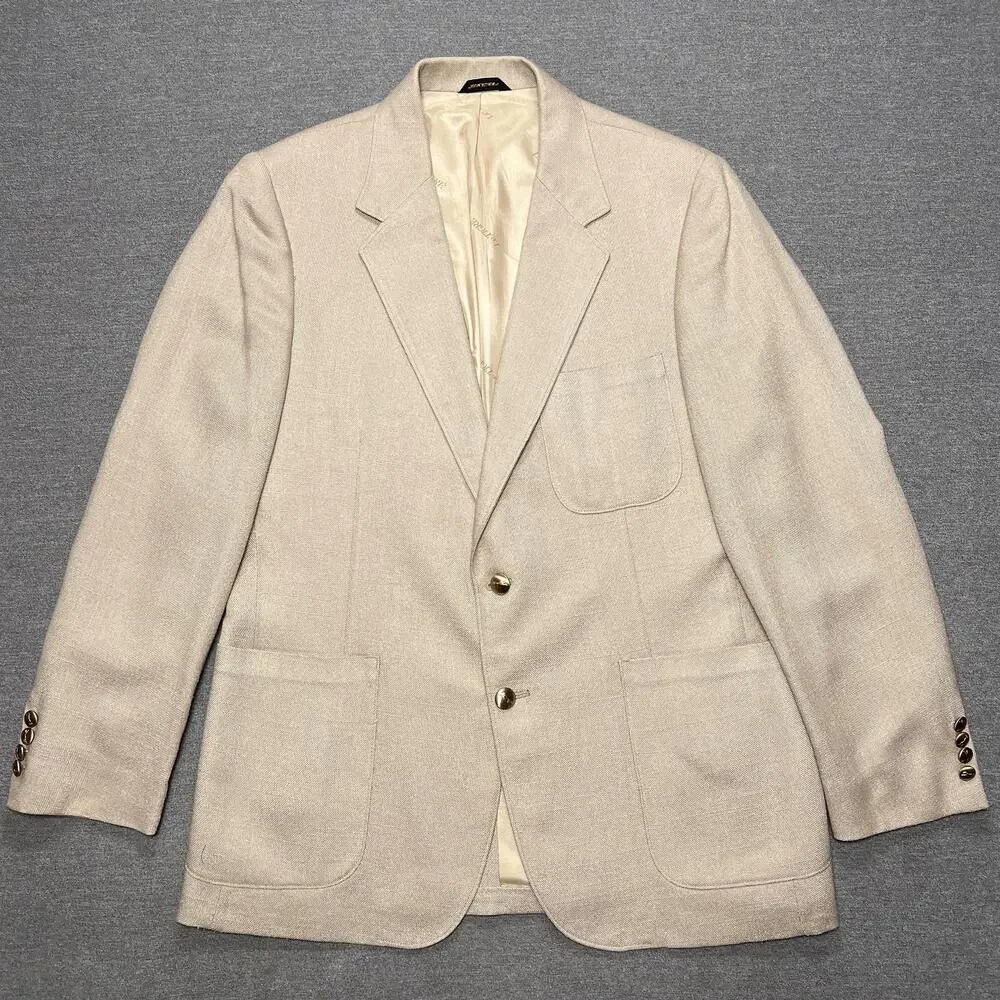 Vintage Le Tigre Sport Coat Mens 42 Beige Blazer Patch Pocket Made USA Classic